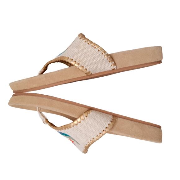 JACK ROGERS Embroidered Beach Thong Comfort Sandals Size 7 Preppy Coastal Beige - Picture 4 of 8